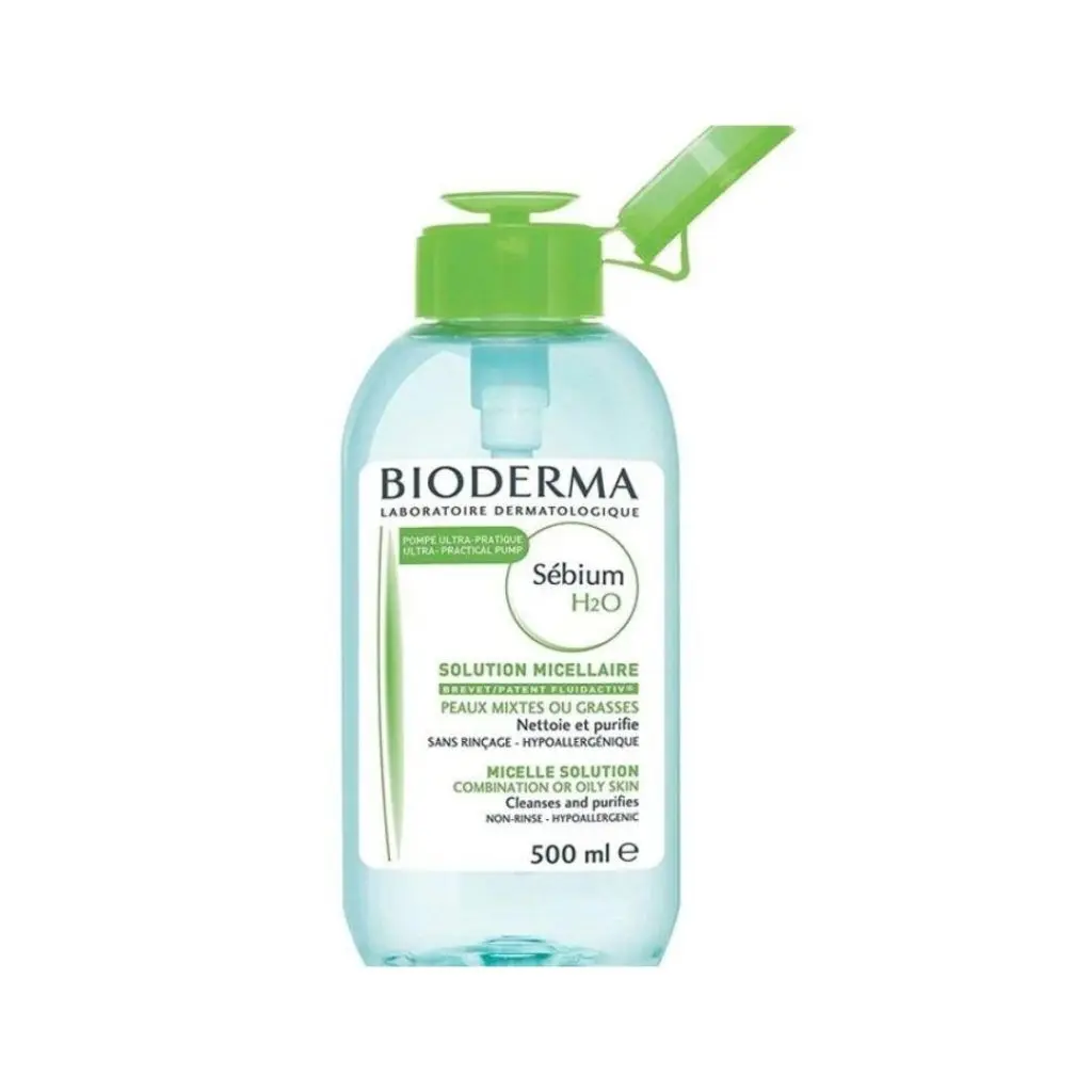 Bioderma Sebium H2O Purifying Micellar Water - Lightweight French Makeup Remover & Cosmetic Cleanser, Liquid Formula Facial Cleanser for Oily-Combo Skin, Purifies Skin, 500ml Pump, Face, Daily, Cleansing, Oil Control, Fresh And Clean, Face Cleanse, Combin
