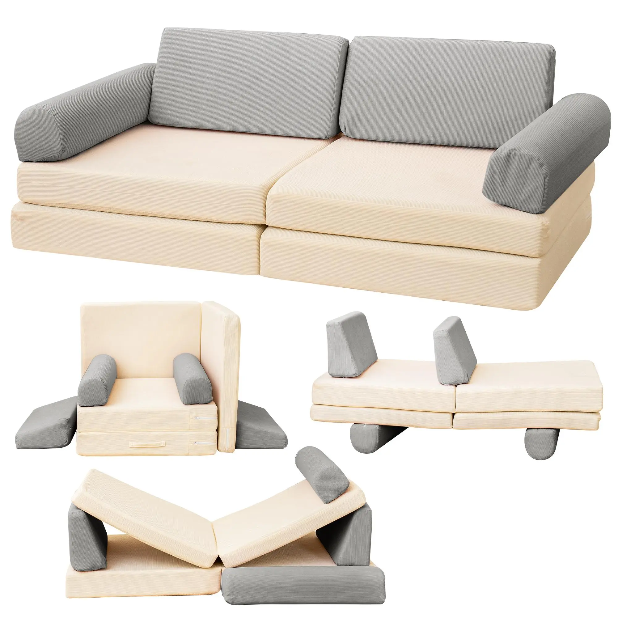 Lamerge Nugget Couch, Modular Play Couch, for kid 3+ years old Couch for Playroom,Sofa Couch, 5 Seconds Instant Expansion, Corduroy Fabric summergarden Fun Furniture Interior