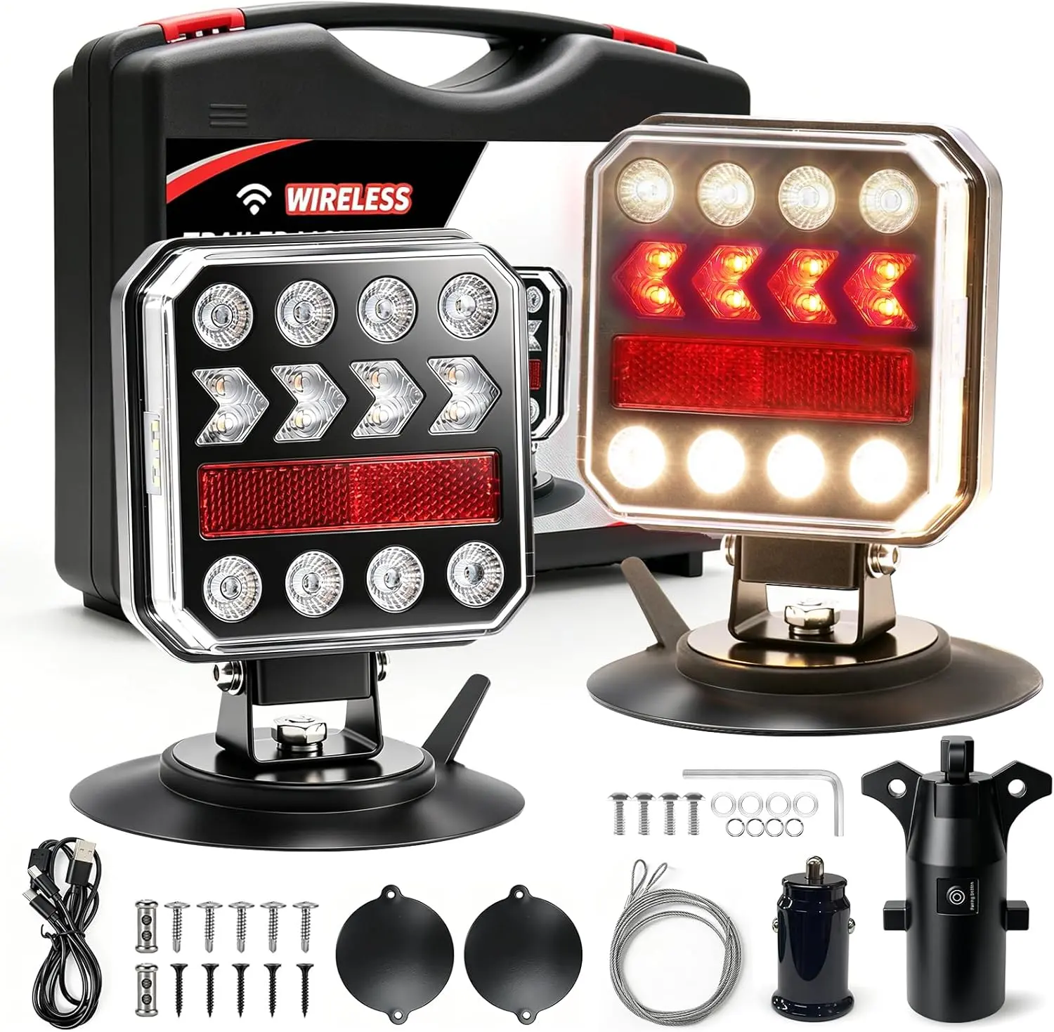 Wireless Magnetic Trailer Lights Kit - Rechargeable LED Tow Lights with 100ft Signal Range - IP67 Waterproof No Wiring Brake Turn Signal Tail Light for RV, Truck, Boat, Camper (2026 Upgrade)