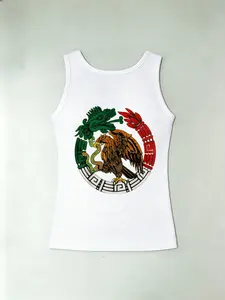 Viral TikTok Mexico Graphic Tank Top! Front MEXICO Flag Print & Back Aztec Eagle Quetzalcoatl Sun Stone Art | Ribbed Knit Slim Fit | Perfect for Latina Pride Festivals, Gym, Summer Streetwear & Y2K Aesthetic Outfits | Trendy Hispanic Heritage Month