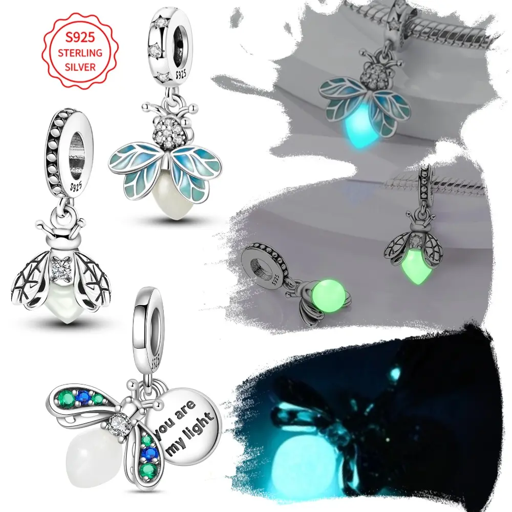 Celestial Firefly Charm in S925 Sterling Silver, Hypoallergenic Nickel-Free Female Jewelry, Dangle Pendant for 3mm Bracelets, Birthday Mother's Day Gift, Charms & Pendants, Gift Idea, Adults