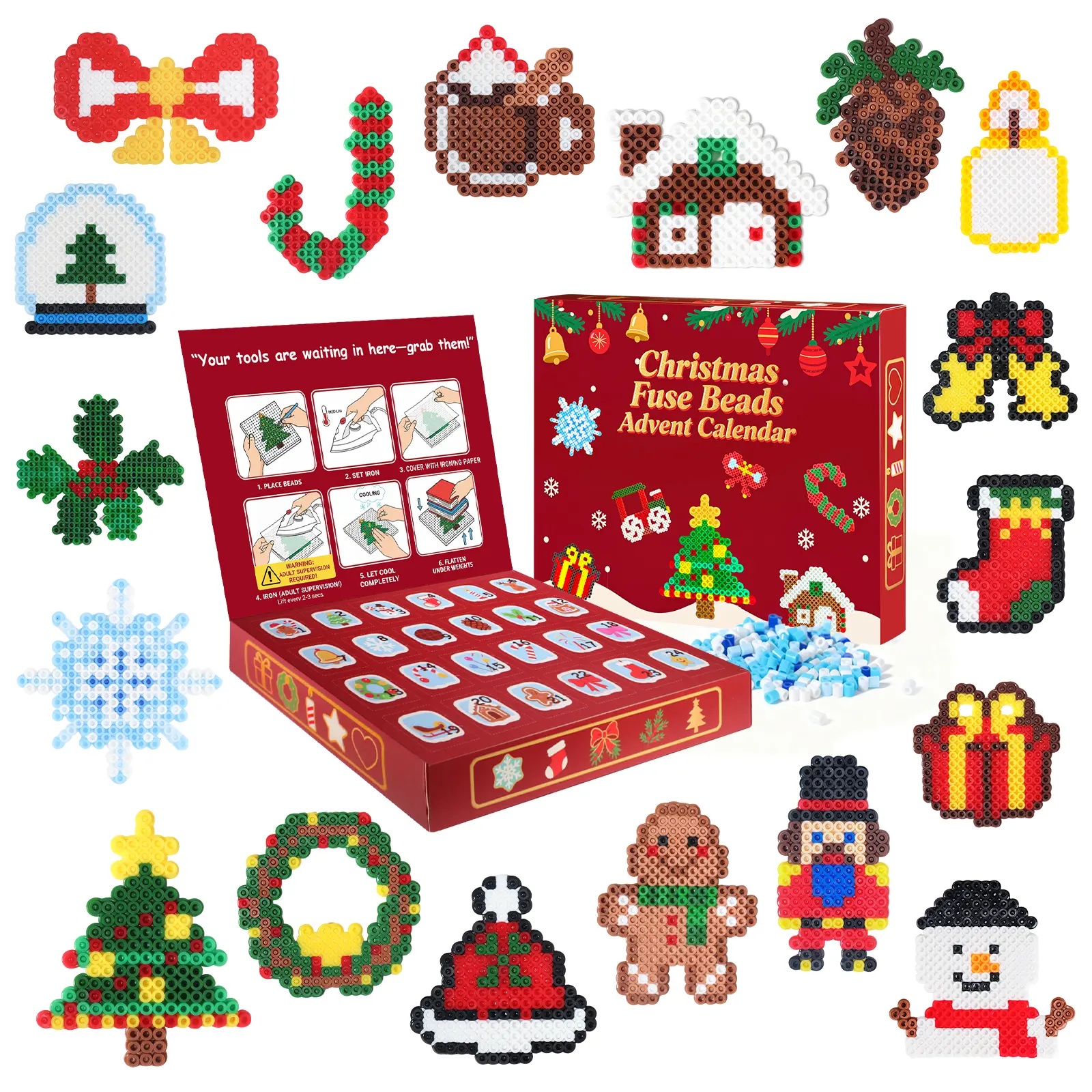 Witty Crafty Christmas Fuse Beads Advent Calendar for Festive Crafting Enthusiasts with 24 Unique Fuse Bead Designs for Holiday Decorations and Gifts