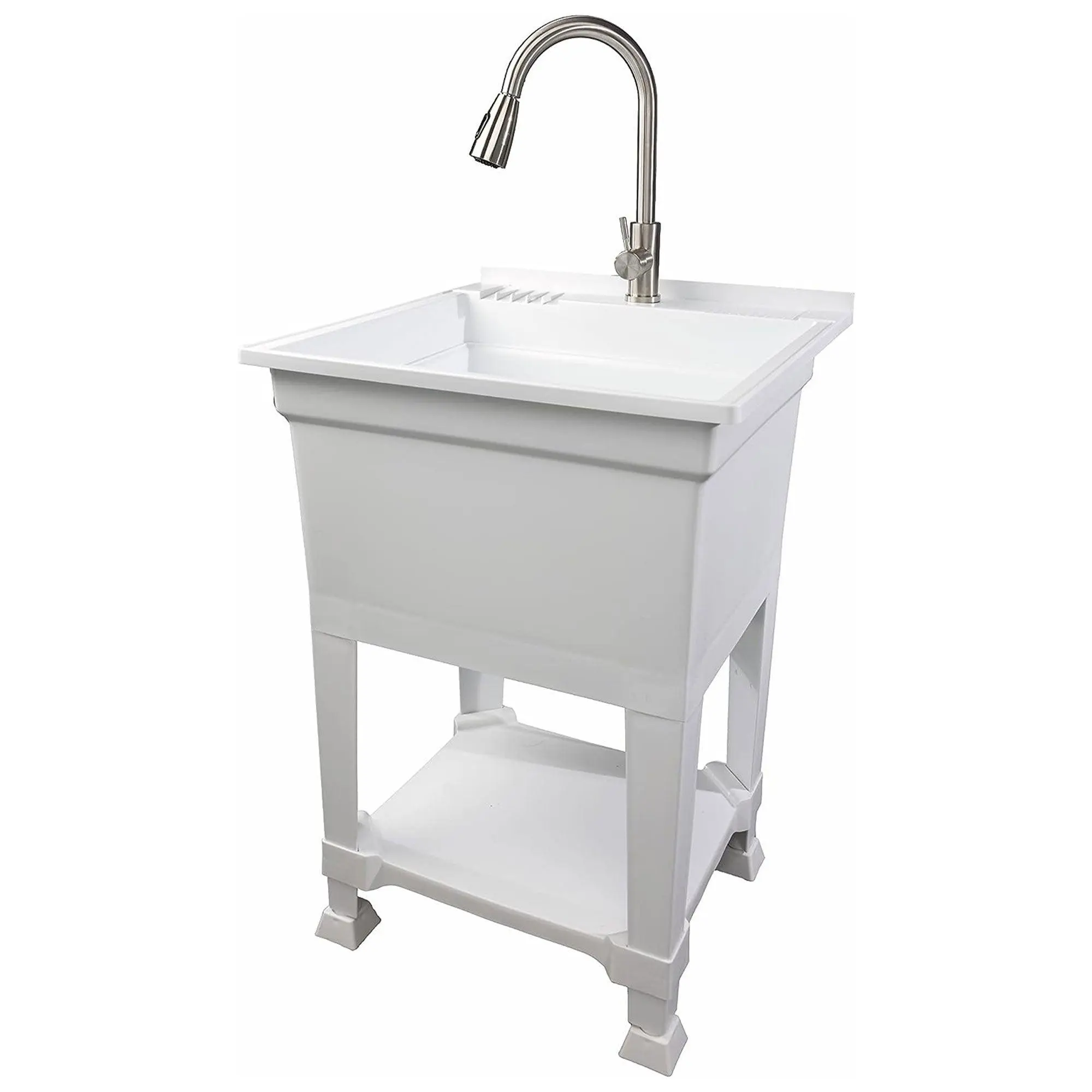 UTILITYSINKS Plastic 24" Freestanding Compact Workshop Utility Tub Sink, White UTILITYSINKS Plastic 24" Freestanding Compact Workshop Utility Tub Sink, White