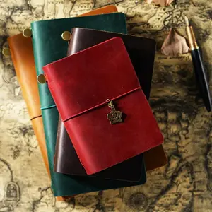 AIGUONIU Leather Notebook Handmade Vintage Cowhide Diary Passport Size TN Travel Notebook Cover Journal Sketchbook Planner