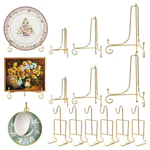 12 Pcs Gold Plate Display Stand,Tea Cup Saucer Stands Easel Plate Holder Stand for Displaying Pictures, Plates, Books and Arts 3 Size (4, 6, 8 inch) - Home Improvement.