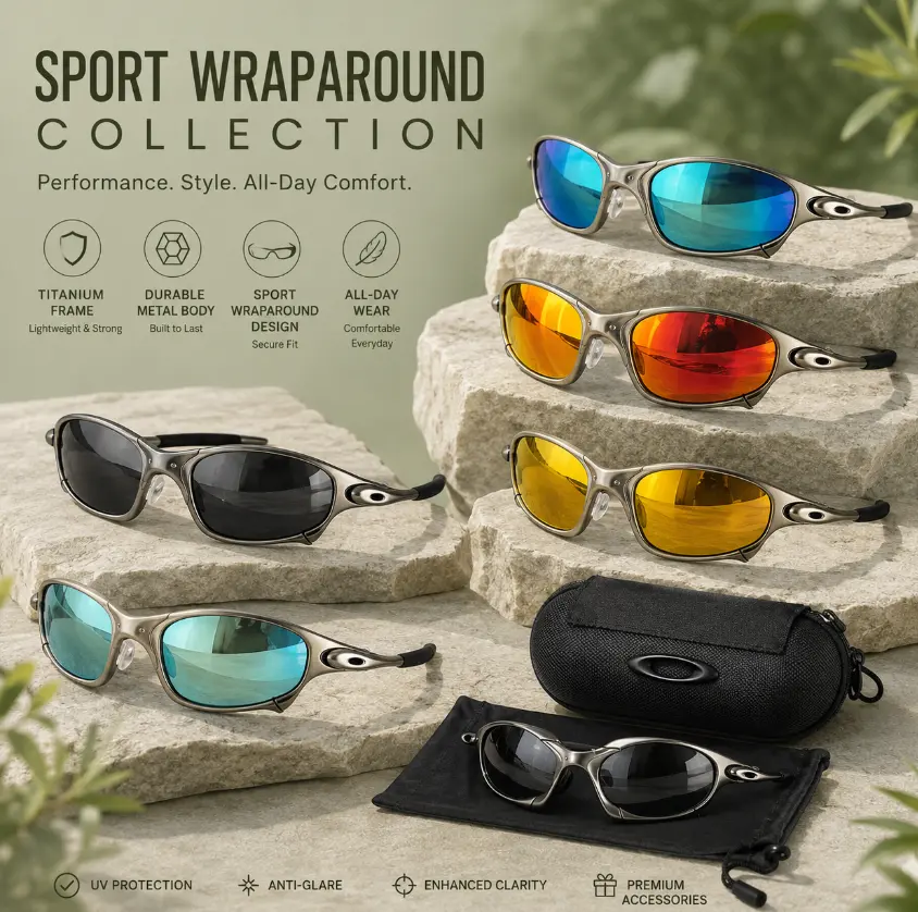 Romeo/Juliet X-Metal Frames Futuristic Wraparound Sport Sunglasses, Unisex Lightweight Titanium Frame Mirrored Shades for Driving and Outdoor Wear