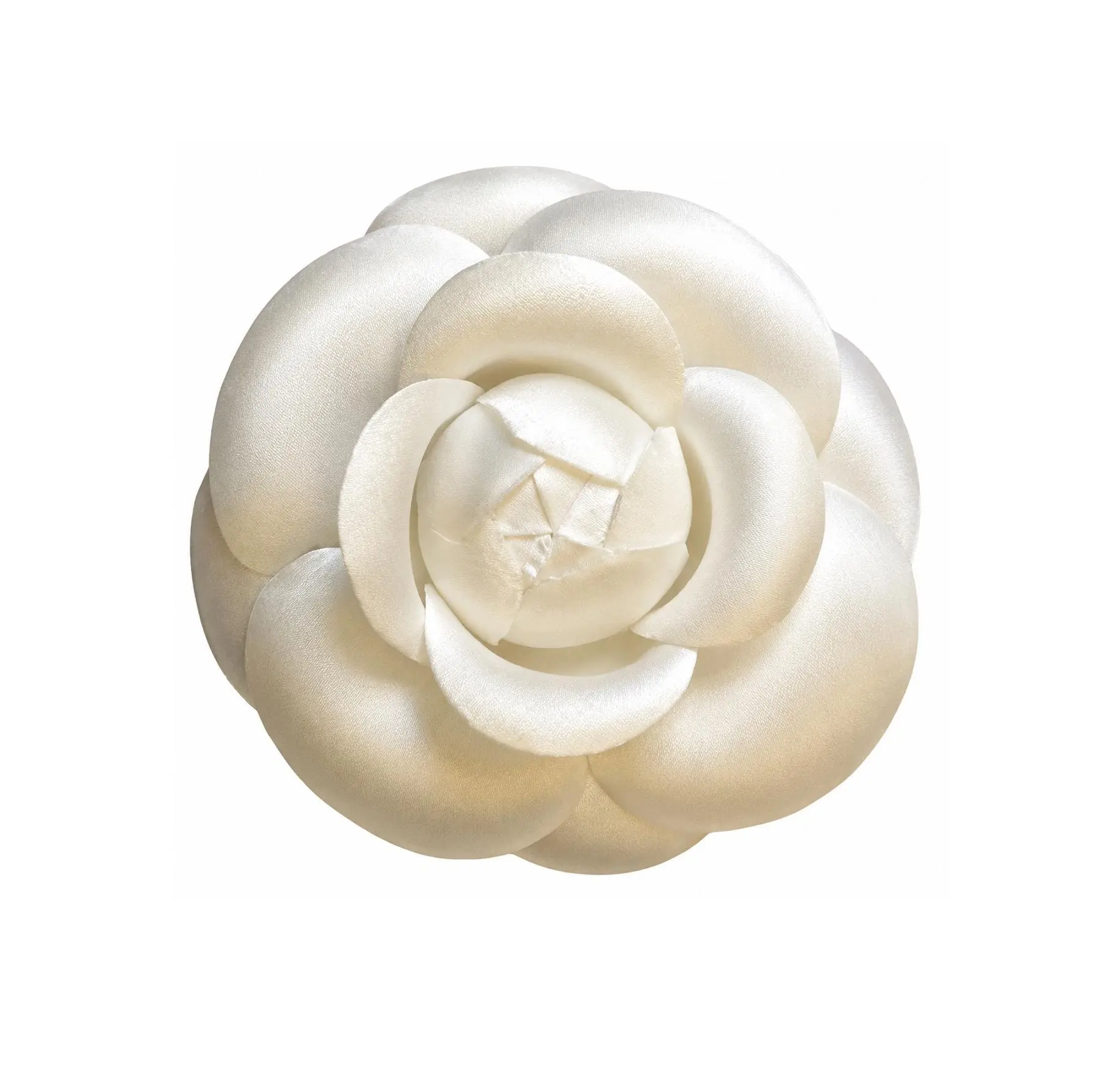 M&S Schmalberg 3" Classic Camellia Brooch Pin Silk Fabric Flower Pin White Made in USA