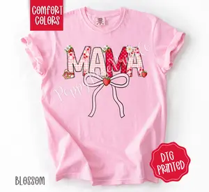 Strawberry Mama PINK Comfort Colors Shirt, Cute Summer Bow Tshirt