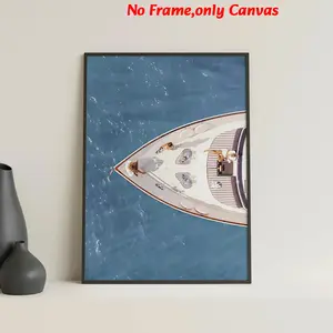 1pc, Artwork, Wall Art, Hanging Wall Art, Vintage Poster, Luxury Yacht Digital Print, Summer Sailing Blue Sea Poster, Home Decor, Housewarming Gift, Frameless Indoor Decoration, Canvas Prints