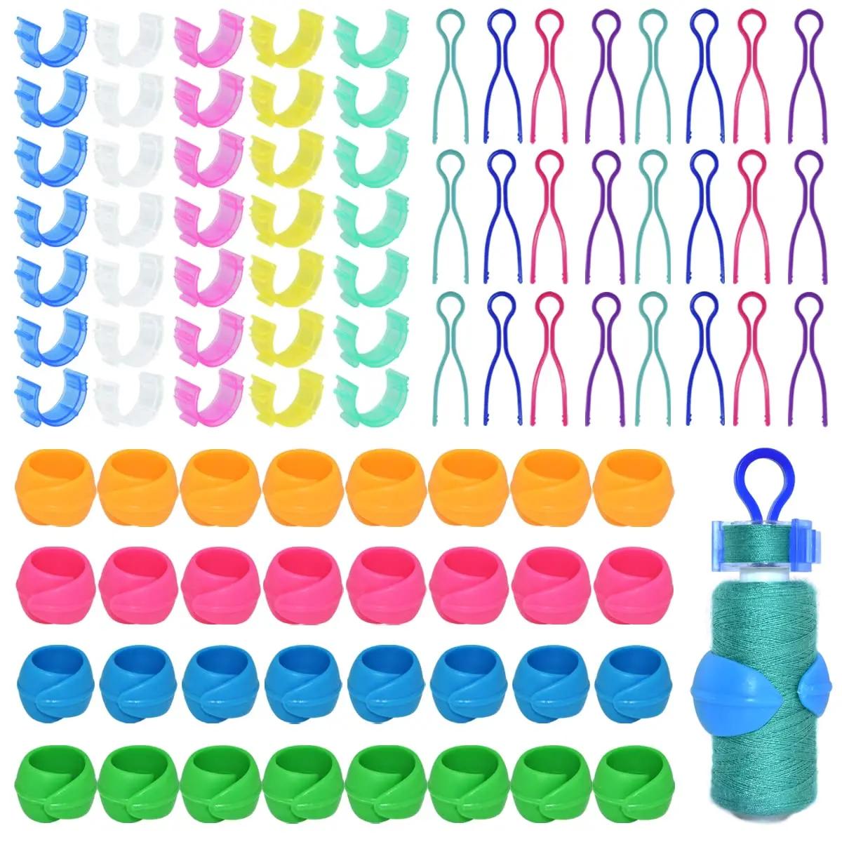 142PCS Bobbin Thread Buddies Set Sewing Thread Spool Organizer Including 70PCS Bobbin Holders Clips, 32PCS Bobbin Thread Spool Huggers and 40PCS Bobbin Clips Holder for Embroidery Quilting Sewing