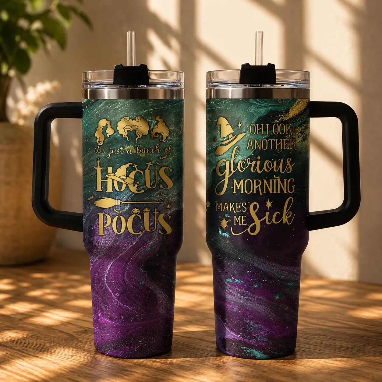 Ho.cus Po. cus Inspired 20oz/30oz/40oz Stainless Steel Tumbler – Double Wall Vacuum Insulated Travel Mug with Lid & Straw