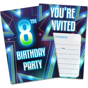8th Birthday Party Invitations 30 Pack Blue Fill-in Invitation Cards with Envelopes Birthday Invites Supplies for Boys Girls Kids