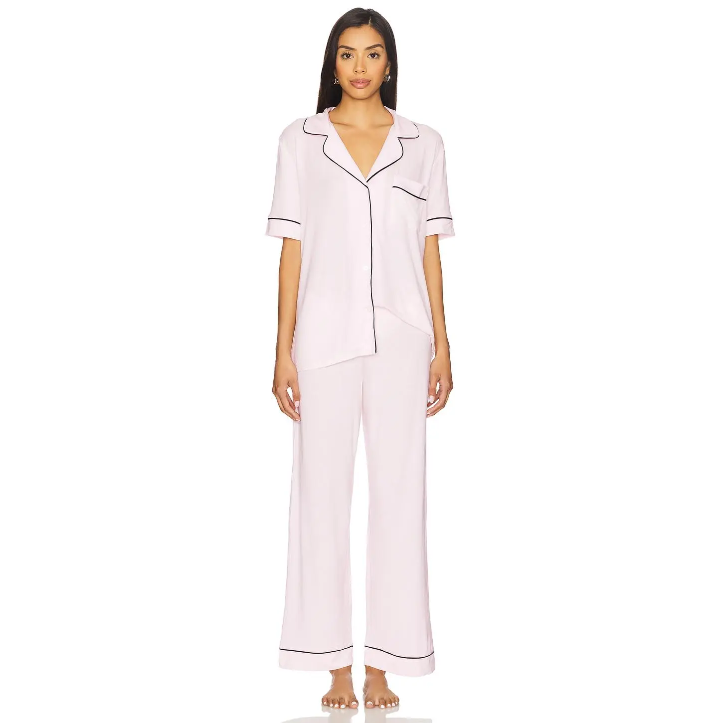 eberjey Gisele Short Sleeve Long Pj Set in Sorbet & Black
