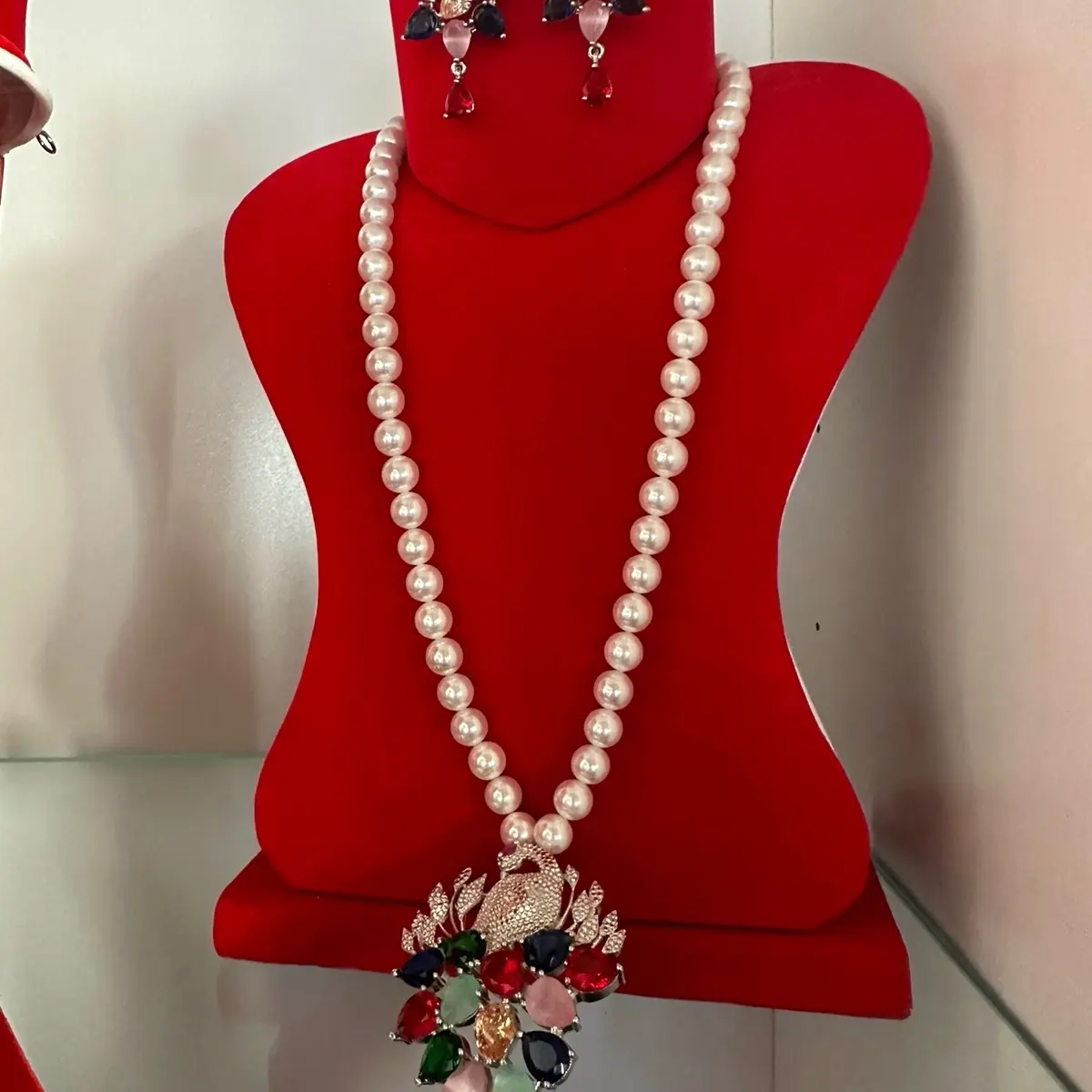 Multicolor artificial peacock moti jewelry set