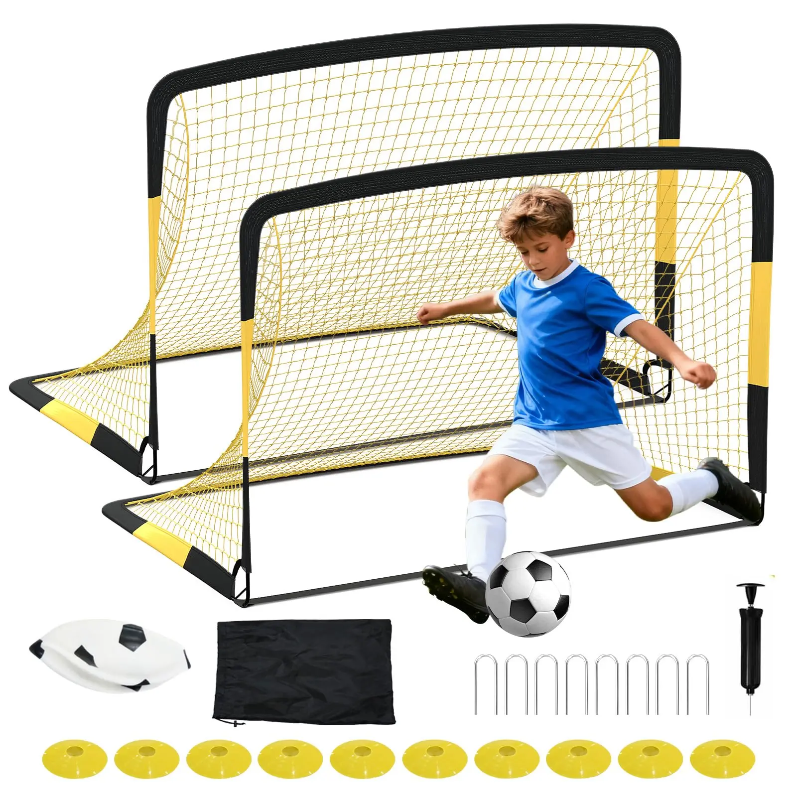 Gaomon 6'x4' Portable Soccer Goals (2-Pack) Oxford Fabric Outdoor Footballequipment Set with Ball, Carry Bag, Soccer Training Accessories for Children's Training