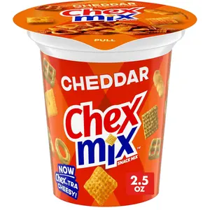 Chex Mix Cheddar Flavored Snack Mix, Snack Cup, 2.5 oz Crunchy Corn Crispy Cheese