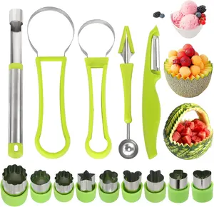 14 Pack Melon Baller Scoop Set,Including 4 in 1 Stainless Steel Fruit Tool,Fruit Scooper Seed Remover with Fruit Vegetable Cutter Shapes Set,Fruit Peeler for Fruit Slicer Dig Pulp Separator,Hand Tools Kits