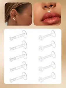 Transparent Ear Piercings Set, Suitable for Work & Sports, Bioflex Soft Cartilage Lip Rings, Side Labret Jewelry, Unisex Plastic Jewelry, Sizes 6-12mm, Septum Ring