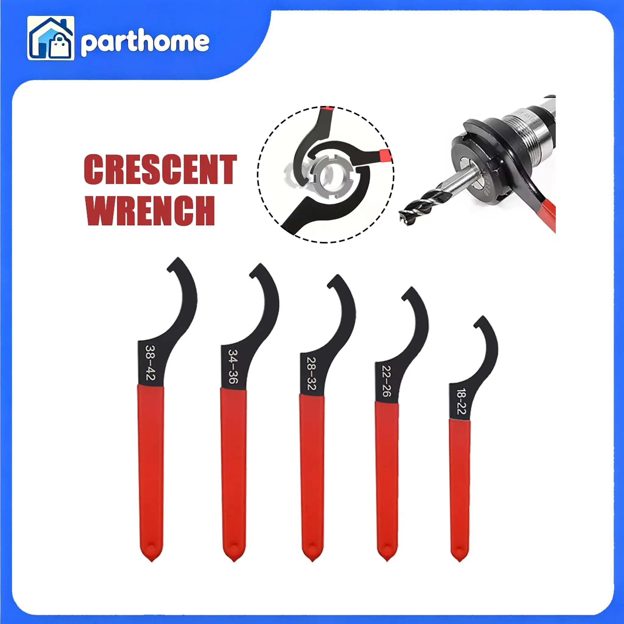 Red Black High Carbon Steel 5-Piece Adjustable C Shape Hook Spanner 18-42mm Range For Coilover Shock Locknut Automotive Motorcycle Bicycle Mechanical Repair