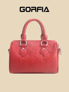 GORFIA Red PU Boston Bag, Lightweight & Large-Capacity, Fashionable & Elegant, Adjustable Strap, Zipper Closure, Perfect for Parties, Shopping, Travel, Work