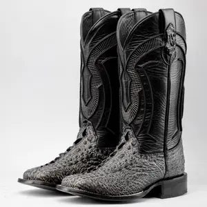 Grey Snapping Leather Boots - Square Toe