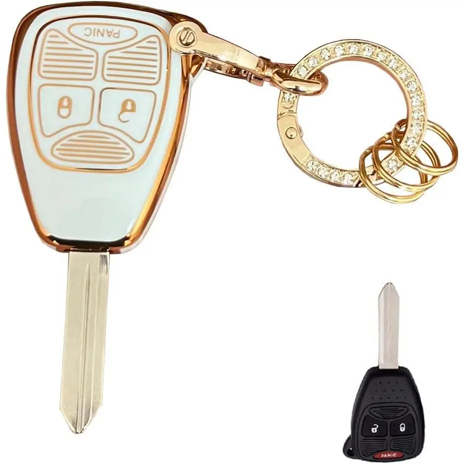 Soft TPU for Jeep Key Fob Shell Fits for Jeep Wrangler/Compass/Dodge Ram/Durango/Caliber/Nitro/Dakota/Chrysler (A-White)