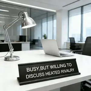 BUSY, BUT WILLING TO DISCUSS HEATED RIVALRY  Desk Sign,I'm Right On Top Of That Rose Desk Sign. A Wide Variety of Fun Desk Signs, Humorous Office Decor, Co-Worker Gift, Desk Plate for Home or Workplace