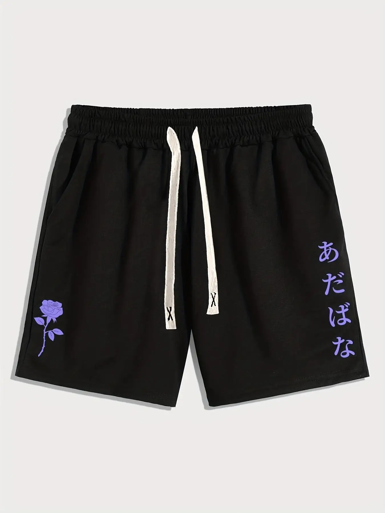 Men's Floral & Letter Print Drawstring Shorts, Regular Fit Casual Stylish Pocket Straight Leg Shorts, Men's Bottoms