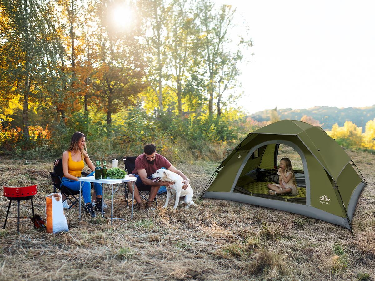 Night Cat Upgraded 1-4 Person Waterproof Windproof Folding Backpacking Tent with 2 Wide Mesh Doors, 1 Min Easy Clip Setup, 3000mm Heavy Rainproof, 20% More Headroom, Lightweight Compact for Camping, Hiking