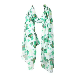 OIDEA Women's Lightweight Voile Scarf - 4-Leaf Clover Print, Colorfast Irish Green, Festive Irish Theme St. Patrick's Day Party Favor Shawl Wrap summerwins,summerwins