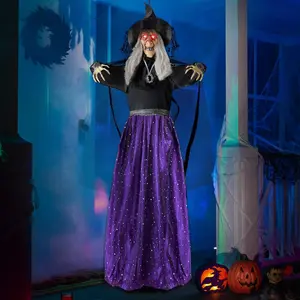 47” Animated Witch Halloween Decoration – Scary Animatronic Witch for Indoor and Outdoor Use. Features a Hanging Design Ornaments