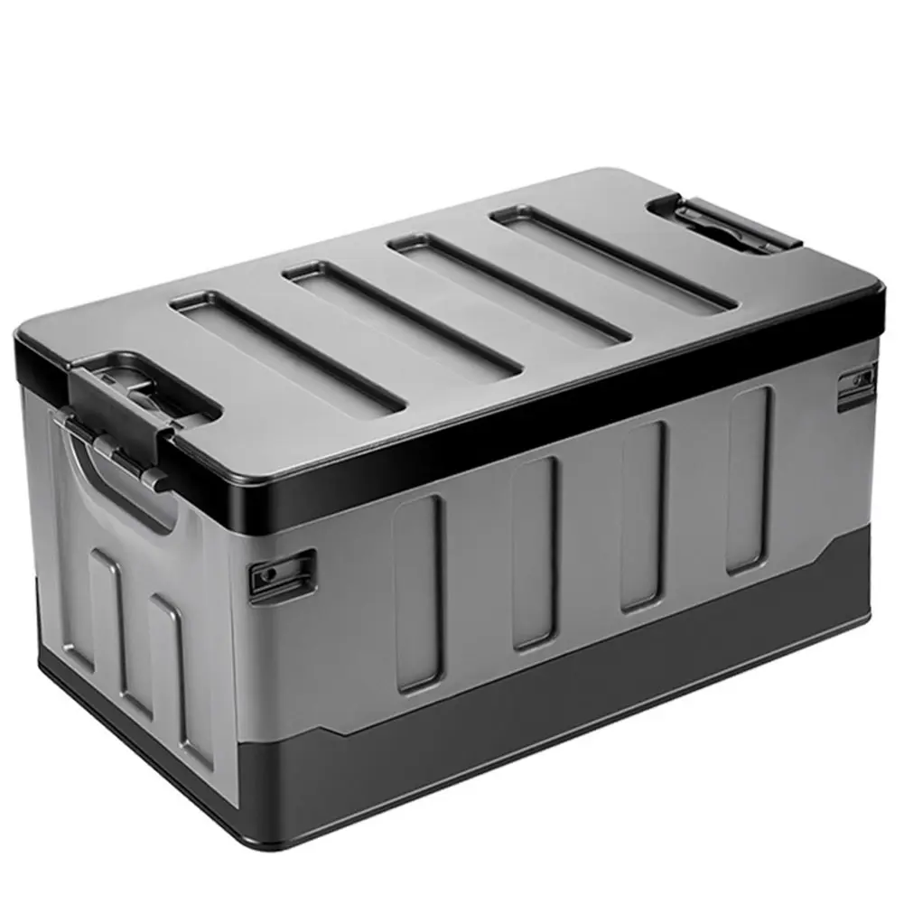 60L Outdoor Camping Storage Box with Lid & Handles Portable Folding Storage Case Large Capacity Collapsible Storage Container for SUV Cars Stowing Tidying