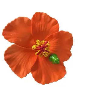 Tropical Orange Flower Hair Pin with Green Coqui Charm - Puerto Rico - Benito Bowl - Super Bowl