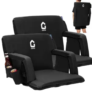 [FLASH SALE] Garvee Portable Stadium Seats (Set of 2) - 20.5" Extra Wide Bleacher Chairs with Back Support, Thick Padded Cushion & Storage - Black