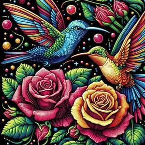 5D DIY Full Drill Round Diamond Painting - Diamond Painting Kit Hummingbird Rose Mosaic Canvas DIY Wall Art, Home Wall Decoration