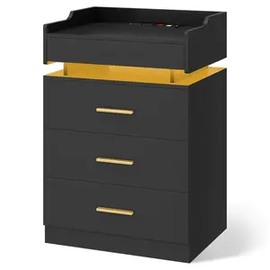 Sikaic LED Nightstand with Charging Station Black Sikaic LED Nightstand with Charging Station Black