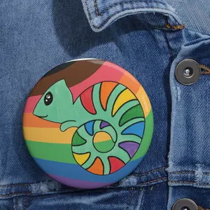 Rainbow chameleon Pin Buttons, lizard, reptile, animal, pride, lgbtq