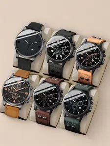 Men's Quartz Watch Set with Roman Numerals Calendar, PU Leather Strap, Analog Dial, Casual Style, Durable Watch, Perfect Gift for Men，No box