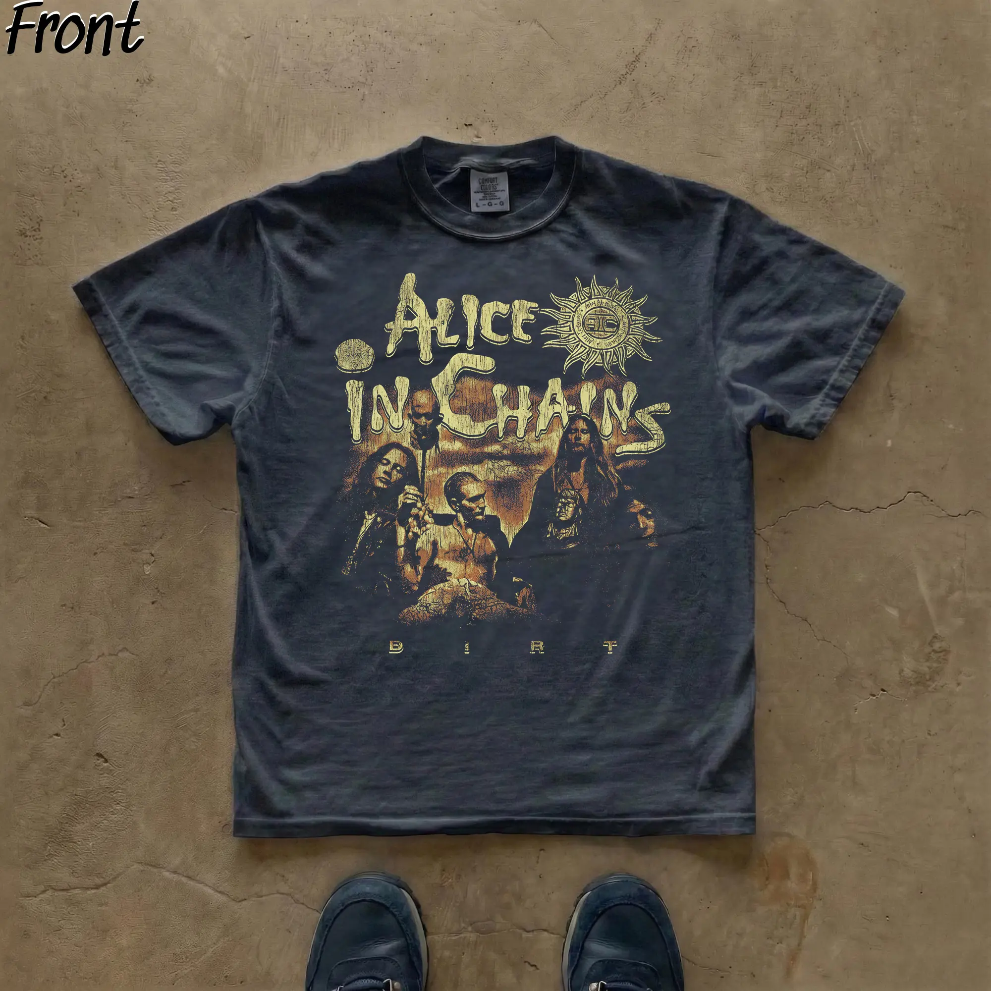 Women's Fitted Cotton Round Neck Shortsleeve Tshirt - Vintage Alice in Chains Graphic Top, 90s Rock Band Merch, Dirt Album Concert Apparel, Rock & Music-Inspired Styles