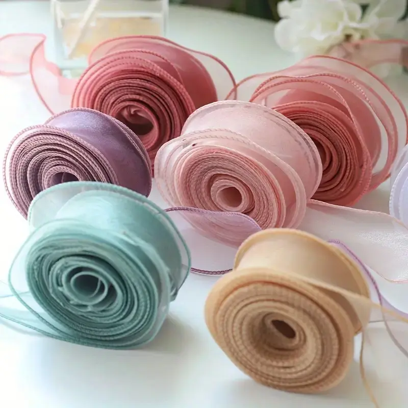 6 Rolls Tulle Ribbon Tapes, 4cm Wide X 9m Long, Soft Pastel Colors, Blue, for Gift Wrapping, DIY Crafts, Wedding Decorations
