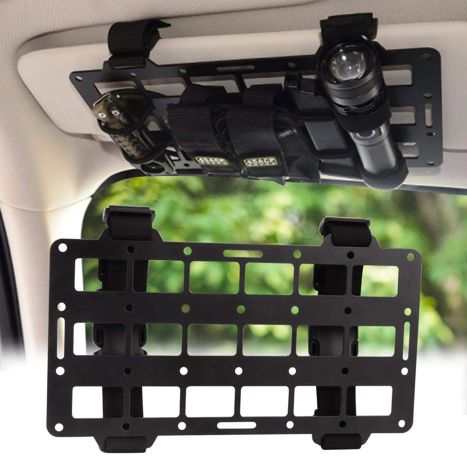Aluminum Alloy Molle Visor Organizer, Rigid MOLLE Panel Compatible with Backpack Tactical, Versatile Car Sun Visor Organizer for Trucks Vehicle SUV Interior Accessories Holder Automotive Fathersdaygift storage