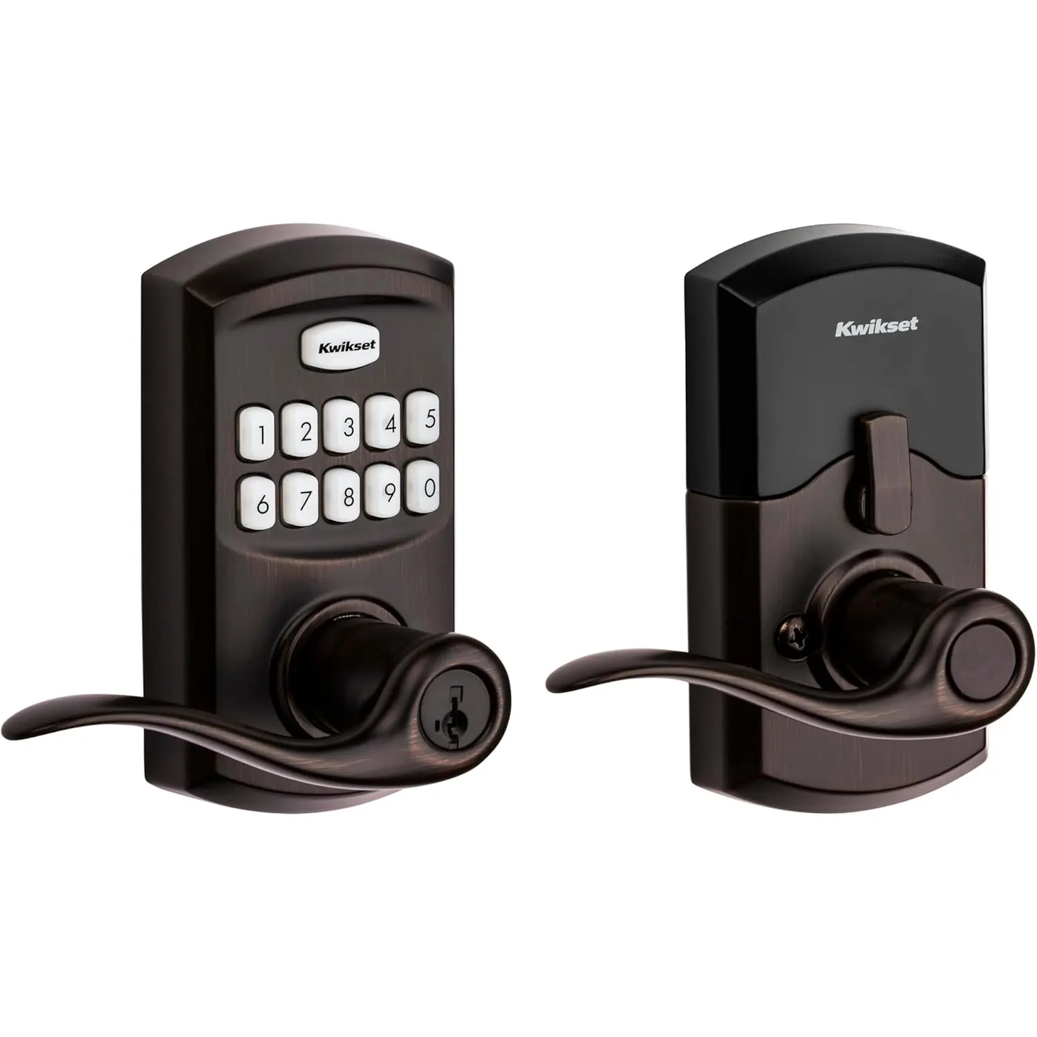 Kwikset Smartcode 917 Keypad Keyless Entry Traditional Residential Electronic Lever Deadbolt Alternative with Tustin Door Lever and Smartkey Security, Venetian Bronze
