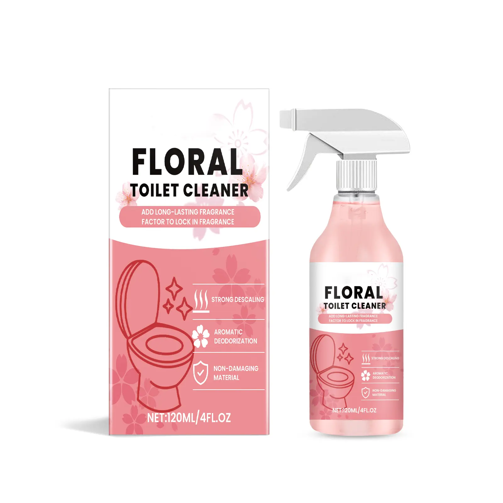 Alcohol-Based Toilet Cleaner Spray with Floral Scent, Household Bathroom Cleanser - Stain Removal, Odor Control, Multi-Purpose Decontaminant, CleanTok Home Care Supply, Alcohol Base
