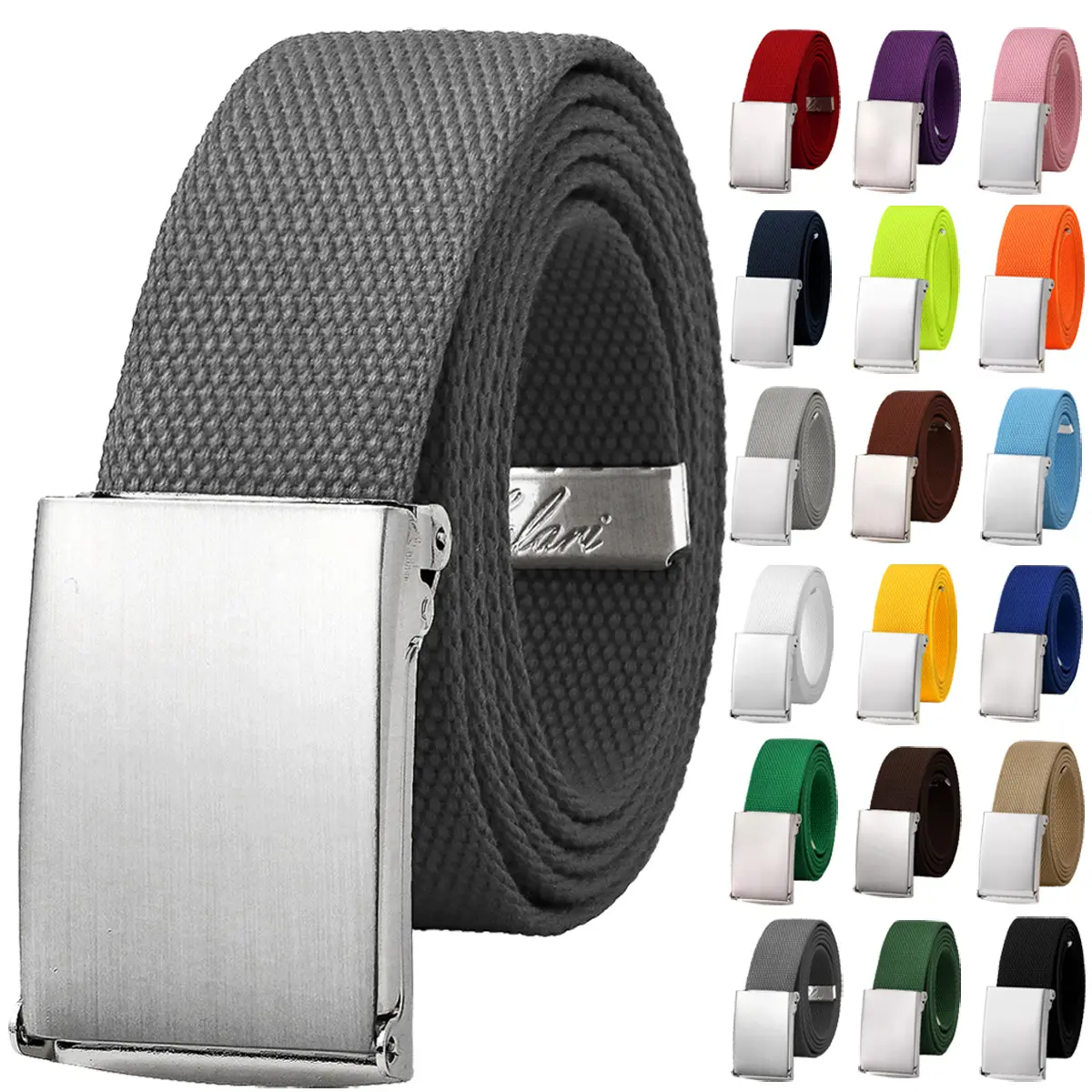 Falari Unisex Canvas Web Belt Silver Buckle Fully Adjustable Cut to Fit Golf Belt Casual Belt Fashion Belt