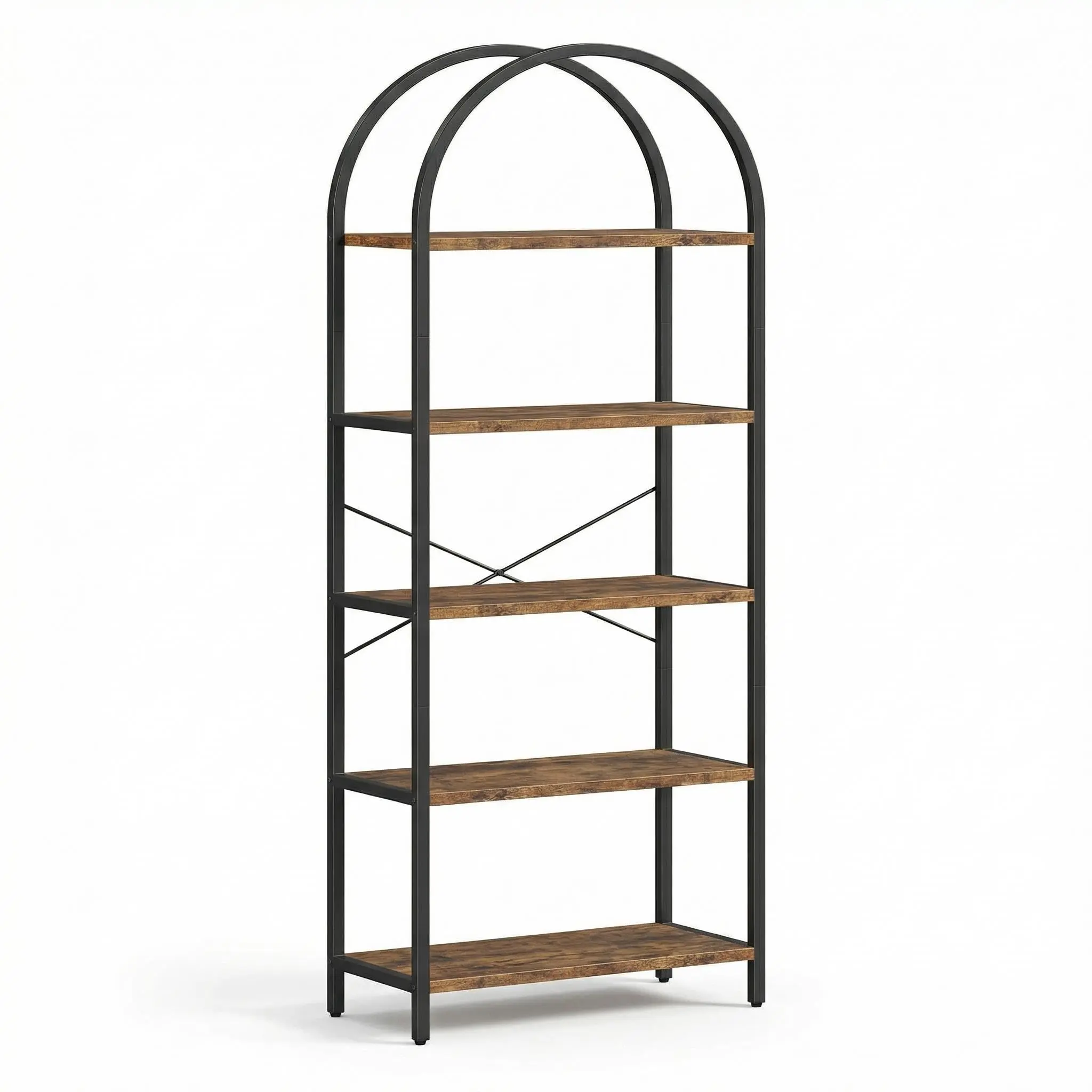 Garvee 5-Tier Arched Storage Bookshelf - Modern Metal Standing Bookcase with Organization, Tall Display Rack for Bedroom, Living Room