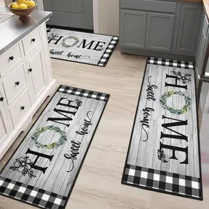 Wood Grain Kitchen Rug Set, 3 Counts/set Non-slip Kitchen Floor Mat, Washable Kitchen Area Rug, Floor Mat for Kitchen, Laundry Room and Hallway, Kitchen Floor Mats