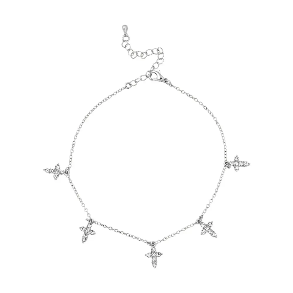 Arria Premium White Gold Tone Gemstone Cross Chain Anklet
