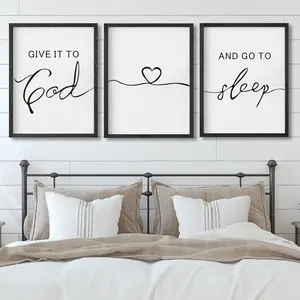 Set of 3 Framed Farmhouse Give it to God and Go to Sleep Signs 11x14” Above Bed Wall Decors for Bedroom Wood Signs (11x14 inches)