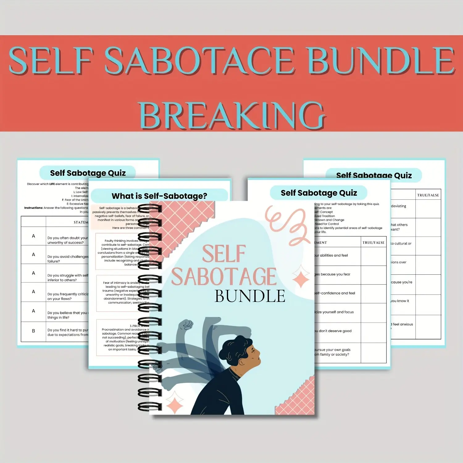Self-Destructive Behavior & Procrastination Workbook, Guided Relaxation Journal for Boosting Self-Esteem, Motivation, Personal Growth, Planner Notebook