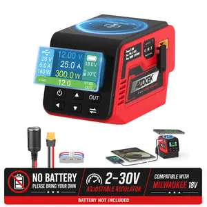 Azocek 300W Adjustable DC Voltage Regulator for Milwaukee 18V M18 Battery, 4-in-1 Power Station with 100W USB-C PD, 15W Wireless Charging, XT60 2-30V Output & Smart LCD [Battery Not Included]
